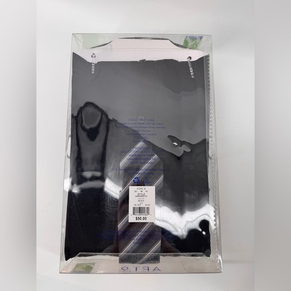 NWT APT.9 Men’s Long Sleeve Button Dress Black Shirt With a Tie Slim Fit Size L - Picture 3 of 3